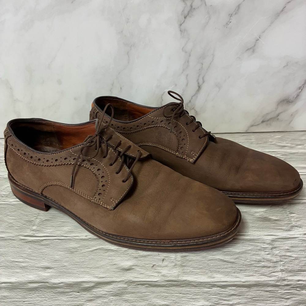 Johnston & Murphy Brown Nubuck Leather Sheepskin Lace Up Dress Shoes